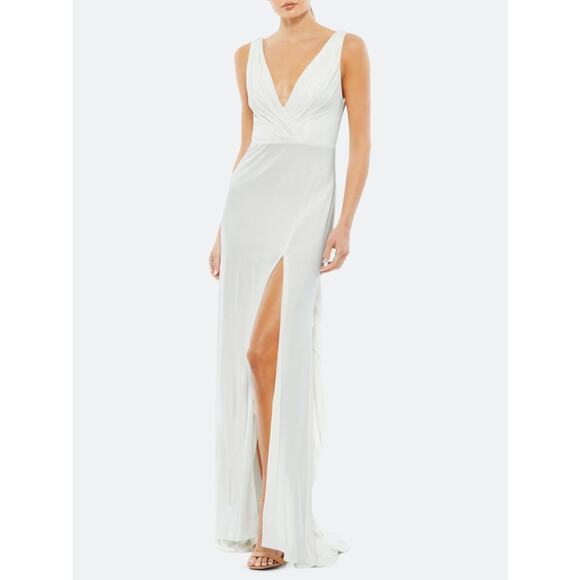 Mac Duggal Dresses & Skirts - Mac Duggal Dress Bridal V Neck Jersey Train Slit White 12336CL Women's Size 8